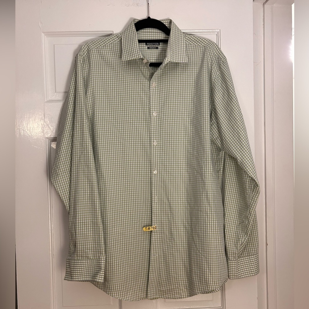 Kenneth Cole Green Casual Button Down Shirt with Checkered Pattern